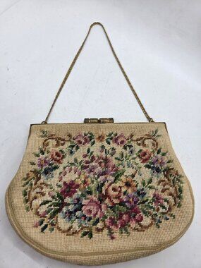 Antiq Jolle Original Floral Petie Point Needlepoint Clutch Purse Austria
